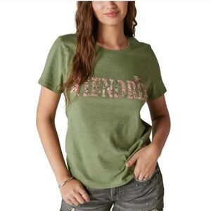 Lucky Brand x Authentic Hendrix Floral Embroidered Graphic Tee Green Women’s L